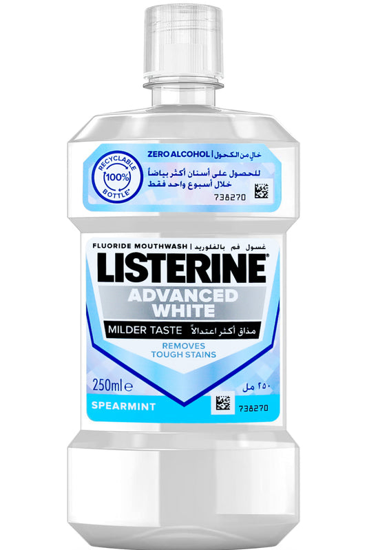 غسول الفم ليسترين أدفانسد وايت بطعم خفيف 250 مل - خالٍ من الكحول لأسنان أكثر بياضاً