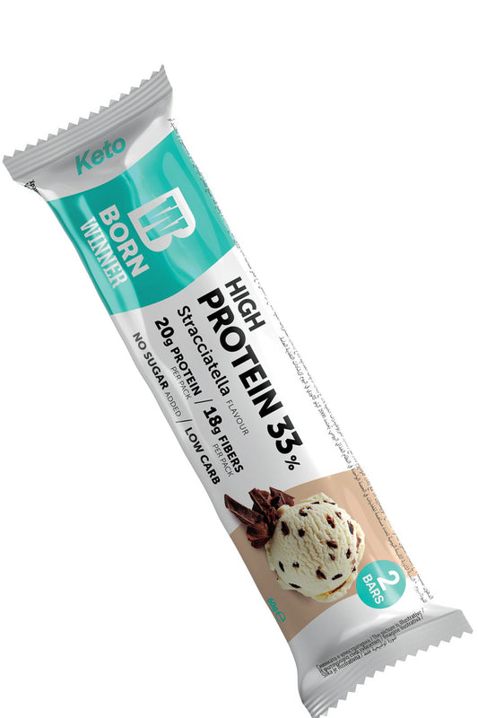 Born Winner Keto Protein Bar Stracciatella High-protein Snack With 20g Protein And 18g Fiber, 60g Keto-friendly Treat