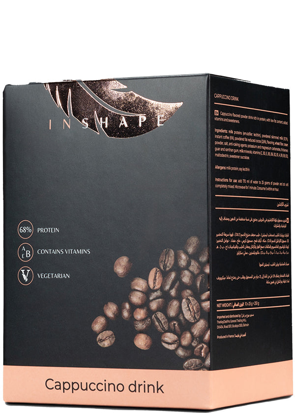 Inshape Cappuccino High-protein (68%) Drink Mix Meal Replacement – Low-carb, Low-fat, Vegetarian, With Added Vitamins, In 25g Sachet