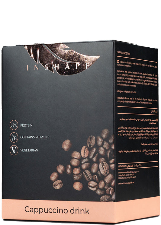Inshape Cappuccino High-protein (68%) Drink Mix Meal Replacement – Low-carb, Low-fat, Vegetarian, With Added Vitamins, In 25g Sachet