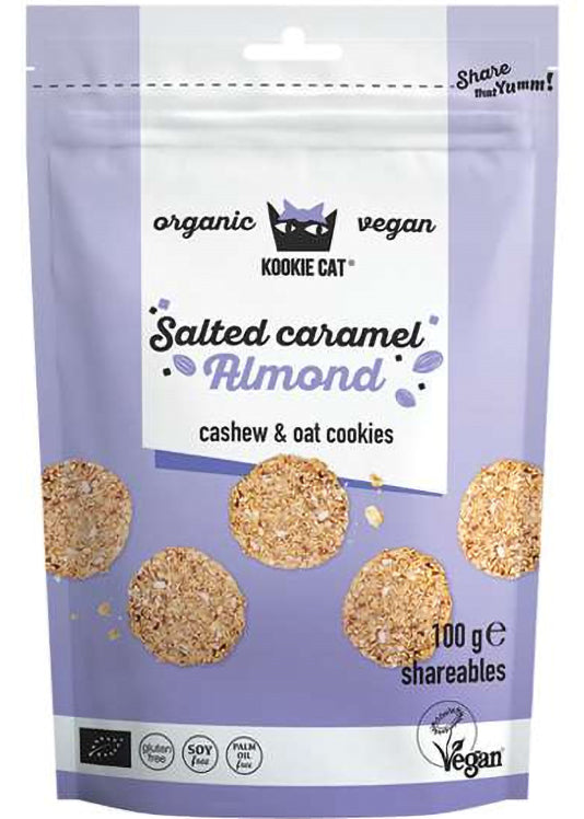 Smart Organics Kookie Cat Mini Cookies Salted Caramel Almonds - Vegan & Gluten-free, 100g