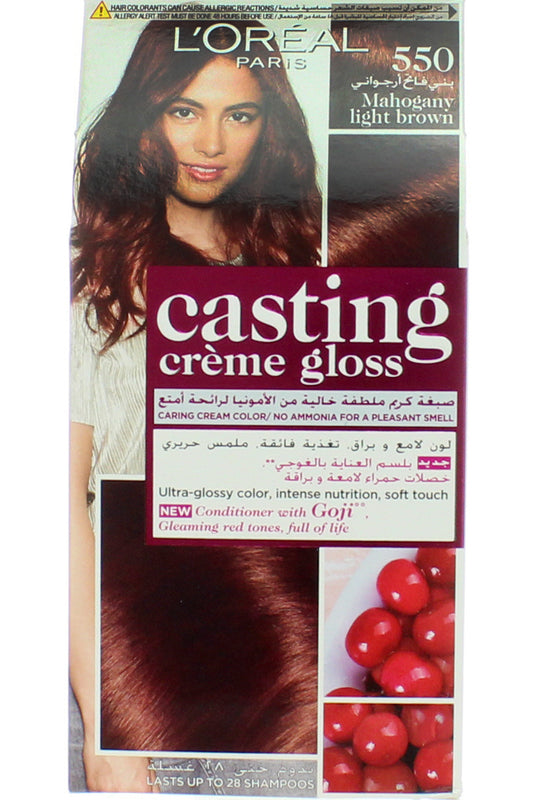 صبغة الشعر لوريال كاستينج كريم جلوس ماهوجني 550 - صبغة شعر خالية من الأمونيا مع لمعان براق