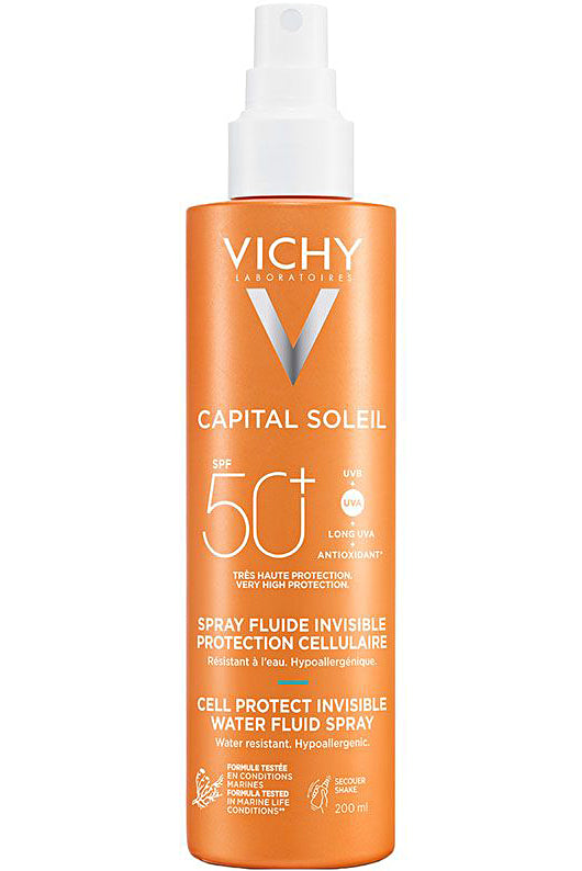 Vichy Cell Protect Invisible Water Spf50+ سائل حماية من الشمس خفيف جداً 200 مل غير دهني لا يسبب الحساسية صديق للمحيط