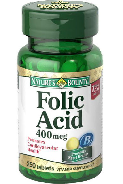 Nature's Bounty Folic Acid 400mcg Heart Health Prenatal Support 250 Tablets