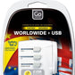 محول Go Travel العالمي + منفذي USB مزدوجين للشحن حول العالم في أكثر من 190 دولة