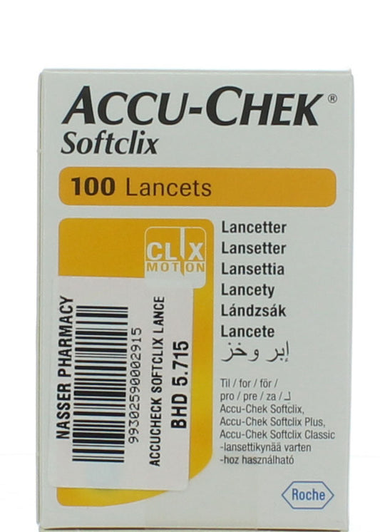 مشرط Accu-chek Softclix غير مؤلم برأس مريح، معقم، 100 عبوة لاختبار دم مريح