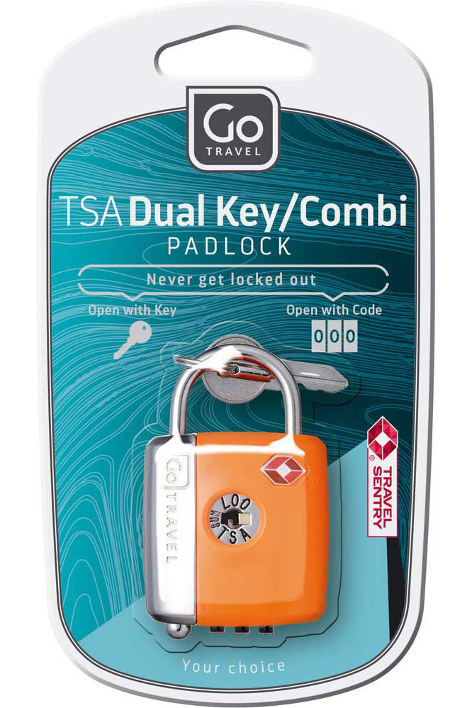 Go Travel Dual Combi Key Padlock Tsa Approved With 3-digit Combination And Backup Key For Secure Luggage Locking - قفل بسلسلة مزدوجة من Go Travel معتمد من إدارة أمن النقل (TSA) مع مجموعة مكونة من 3 أرقام ومفتاح احتياطي لإغلاق آمن للأمتعة