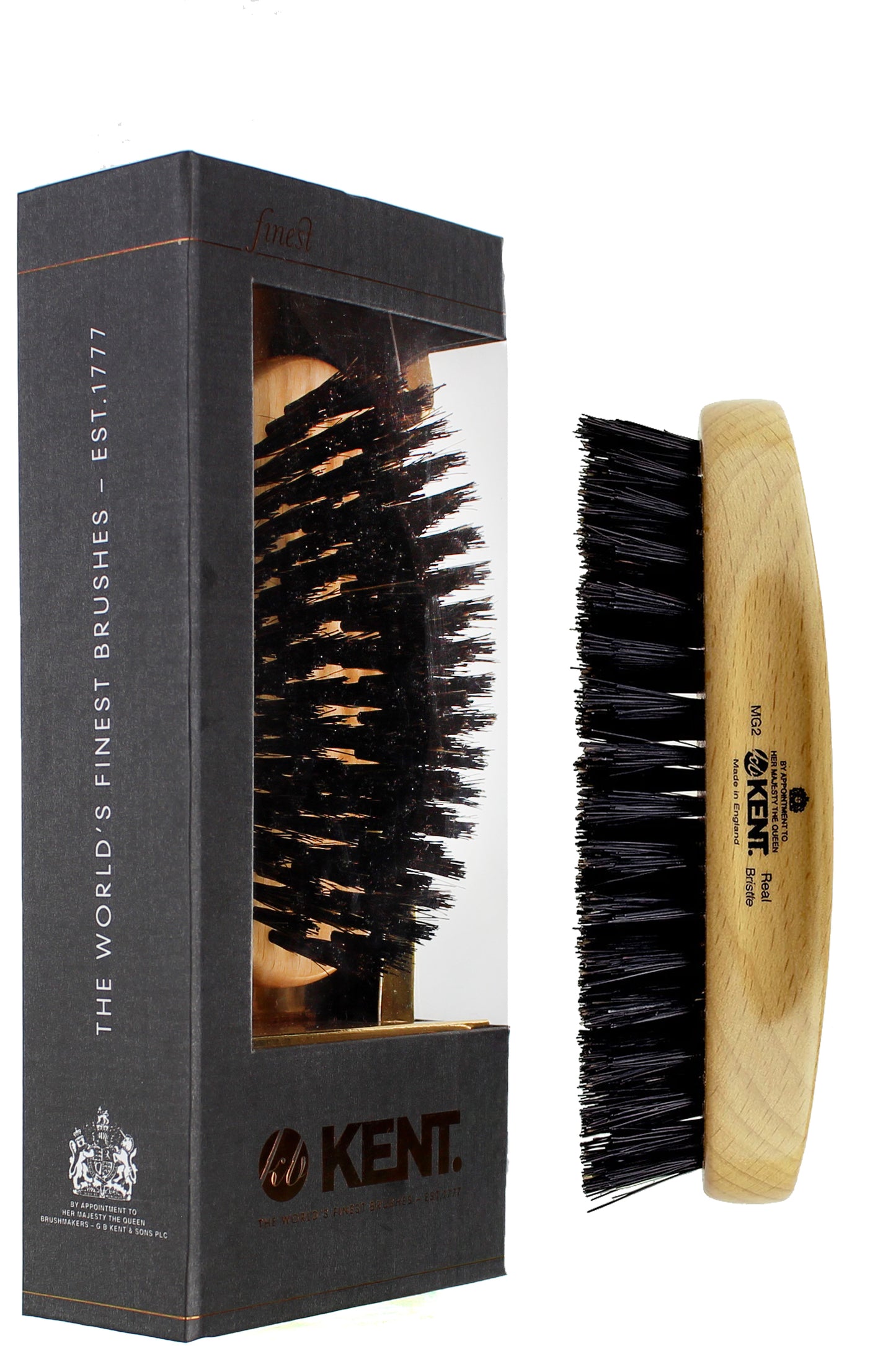 Kent Men's Military Oval Brush - Natural Bristle For Enhanced Shine - Premium Beechwood Construction, Black Bristles, Ideal For All Hair Types