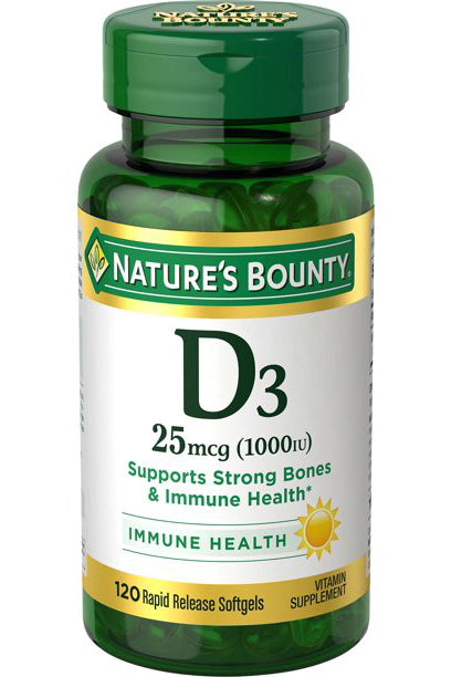 Nature's Bounty فيتامين D3 1000 وحدة دولية لدعم صحة العظام والجهاز المناعي 120 كبسولة