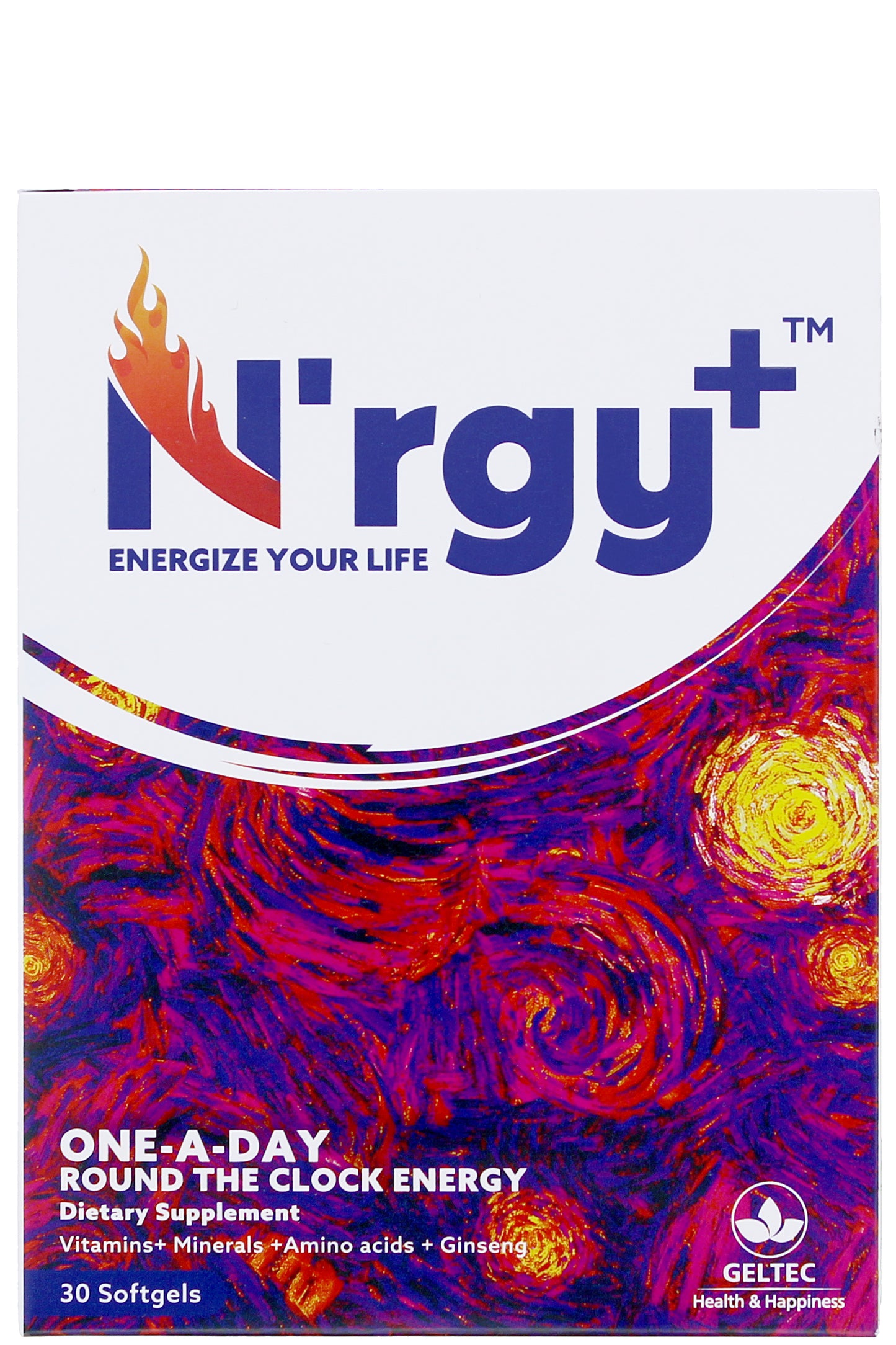 N'rgy+, Energy Supplement With Vitamin B Complex And Ginseng Extract, 30 Softgels