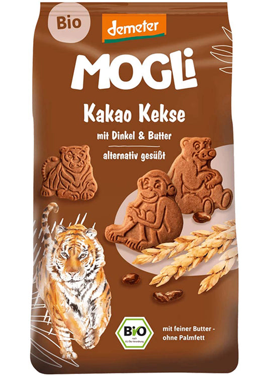 Mogli Organic Cocoa Biscuits 125g - Spelt, Funny Animal Shapes, Sweetened With Agave