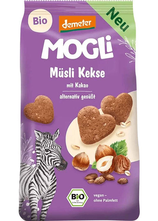 Mogli Muesli Cocoa Biscuits 125g - Oat Flakes, Hazelnuts, Sweetened With Dates And Agave