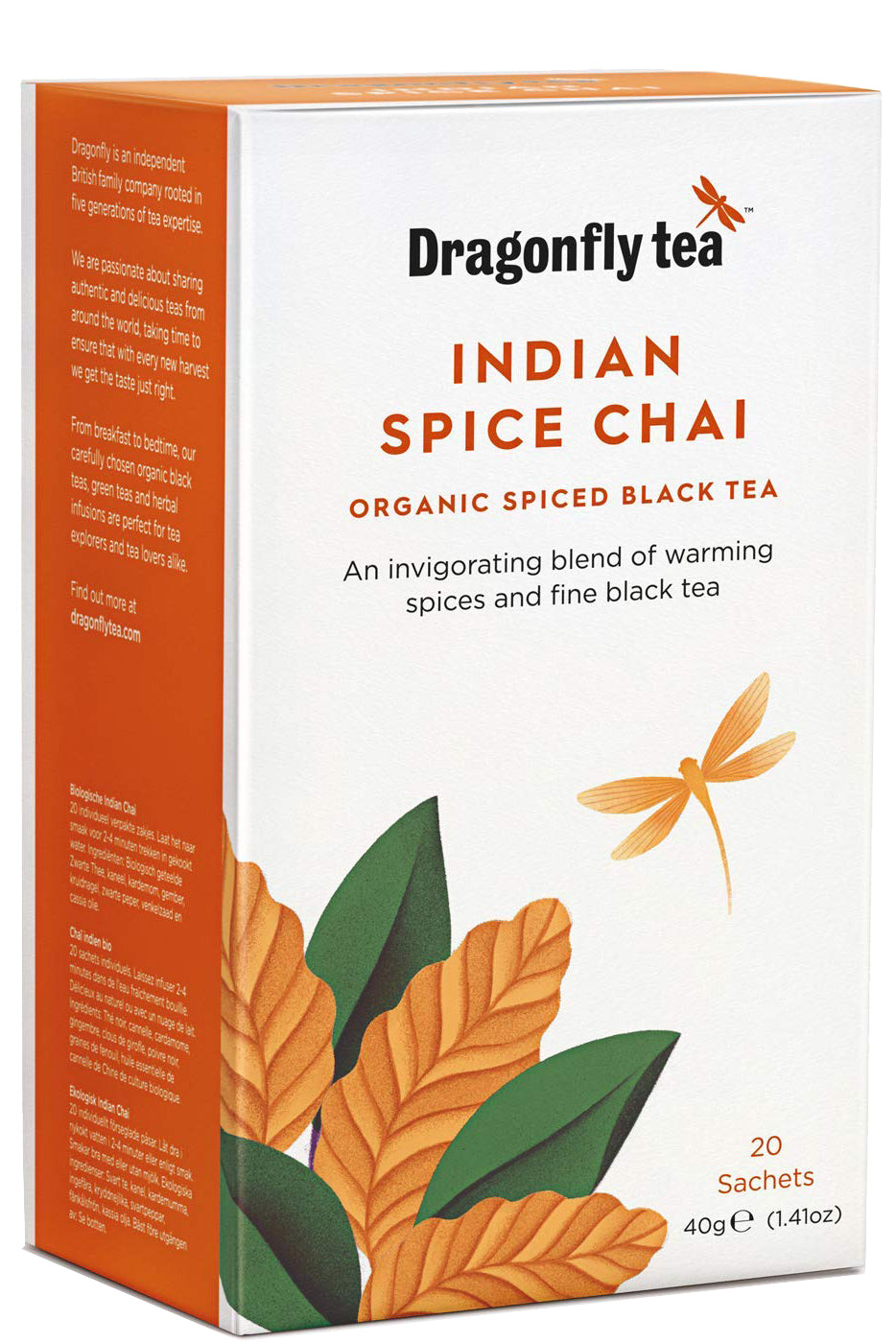 Dragonfly Tea Organic Indian Spice Chai Tea Warming Aromatic 20 Sachets Antioxidant Blend