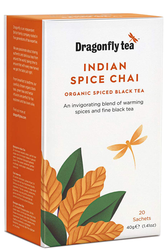 Dragonfly Tea Organic Indian Spice Chai Tea Warming Aromatic 20 Sachets Antioxidant Blend