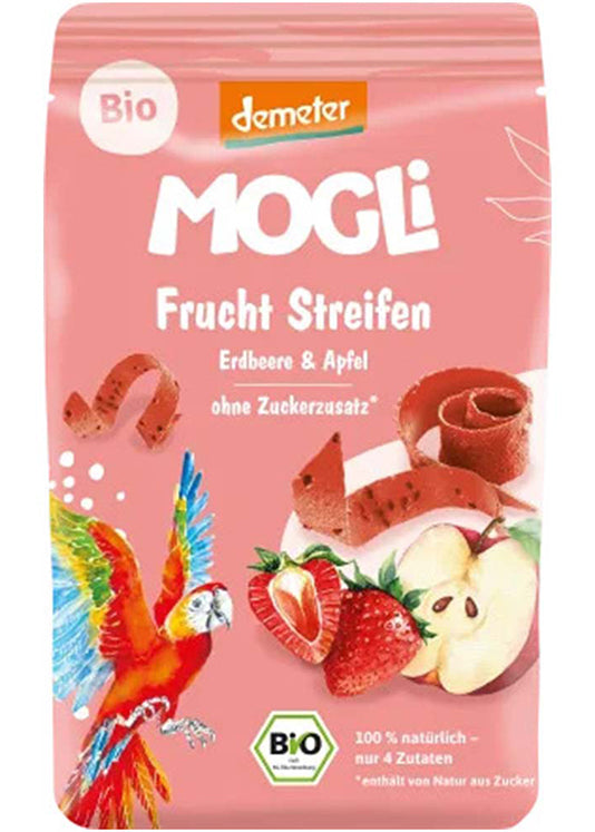 Mogli Organic Strawberry Stripes 25g - Biodynamic Fruit, Chia Seeds, Delicious