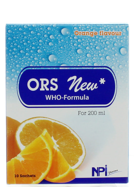 Ors New Who-formula, 10 Sachets Of Oral Rehydration Solution For Diarrhea Relief With Electrolytes, Orange Flavor