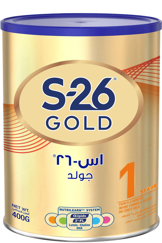 حليب أطفال إس-٢٦ برو جولد لدعم صحة الجهاز الهضمي مع التورين 400 جم من 0-6 أشهر