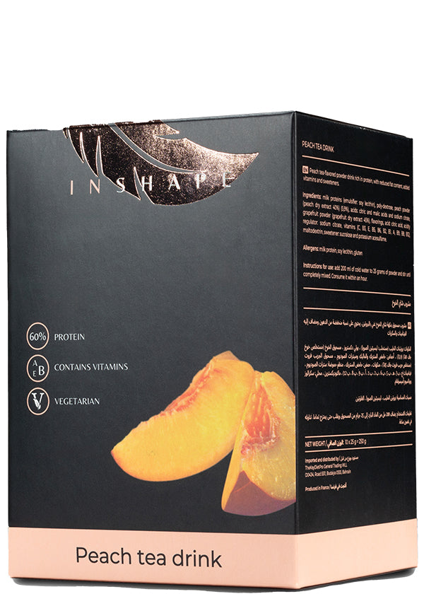 Inshape High-protein (60%) Peach Tea Drink Meal Replacement – Low-carb, Low-fat, Vegetarian, With Added Vitamins & Sweeteners, In 25g Sachet