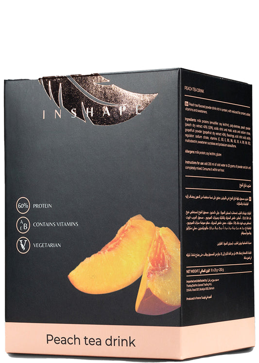 Inshape High-protein (60%) Peach Tea Drink Meal Replacement – Low-carb, Low-fat, Vegetarian, With Added Vitamins & Sweeteners, In 25g Sachet