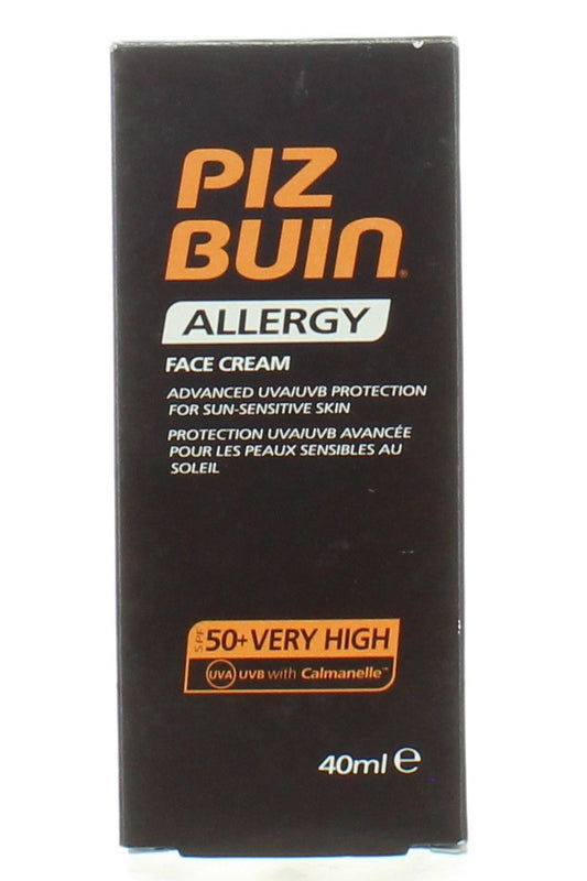 Piz Buin Allergy Sun Sensitive Skin Face Cream Spf50 حماية قوية من الشمس مع Calmanelle ومضادات الأكسدة 40 مل