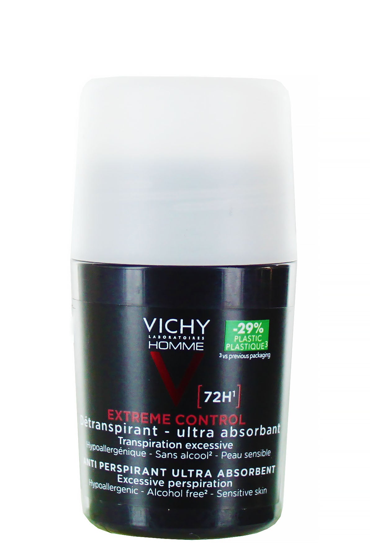 Vichy Homme 72h مضاد للتعرق بتهدئة البشرة الحساسة 50 مل - خالٍ من الكحول والبارابين، غير لاصق، تركيبة فائقة الامتصاص