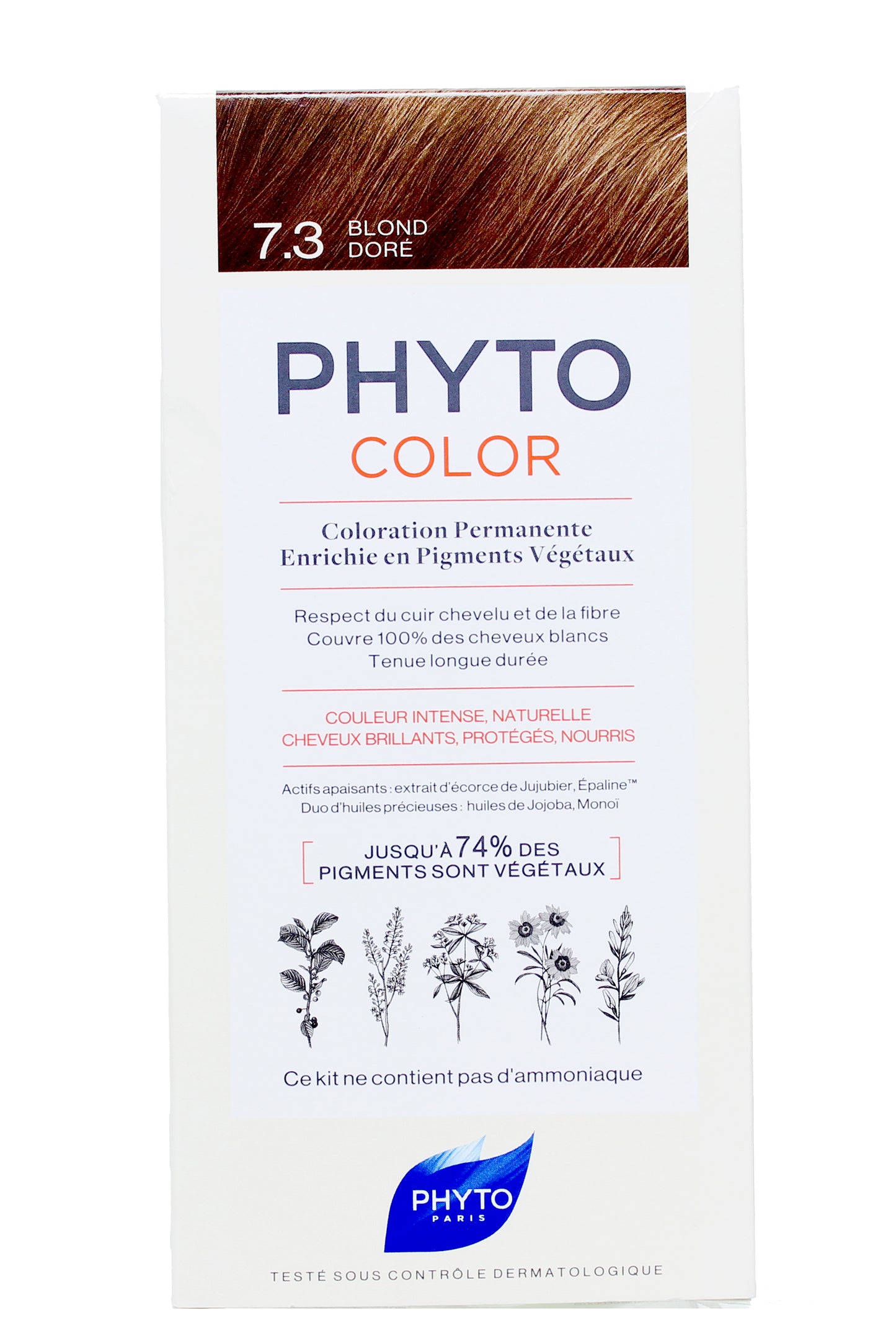 Phyto Color 7.3 Golden Blonde Hair Dye For 100% Gray Coverage With Botanical Extracts, Ultra-shiny Finish, 1.5 Oz