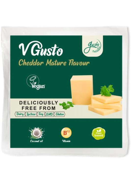 Gusto Dairy Mature Cheddar Block 200g - Vegan, Coconut Oil-based, Dairy-free