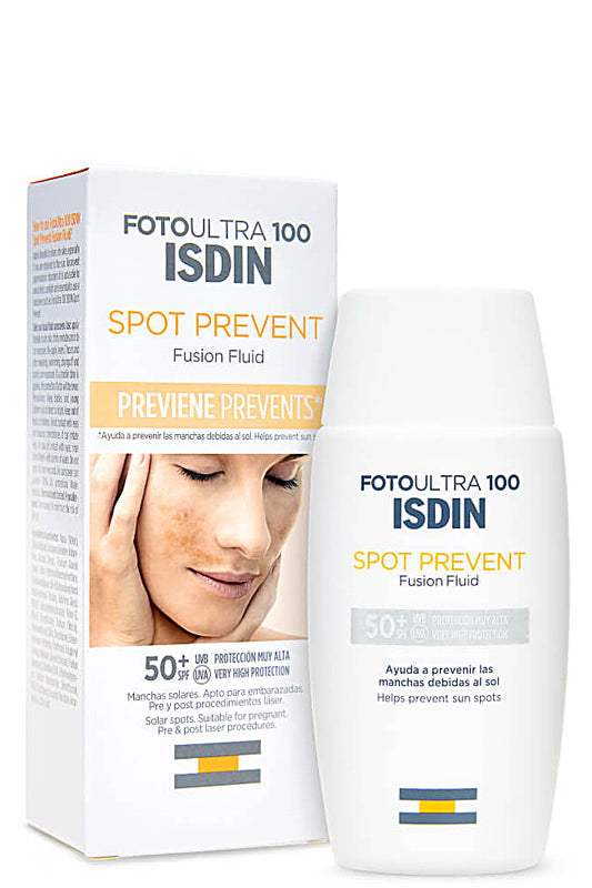 واقي شمس Isdin Foto Ultra Spot Prevent بعامل حماية Spf 100+ - حماية قصوى من الأشعة فوق البنفسجية وترطيب بحمض الهيالورونيك - 50 مل - بقوام سائل خفيف سهل الامتصاص