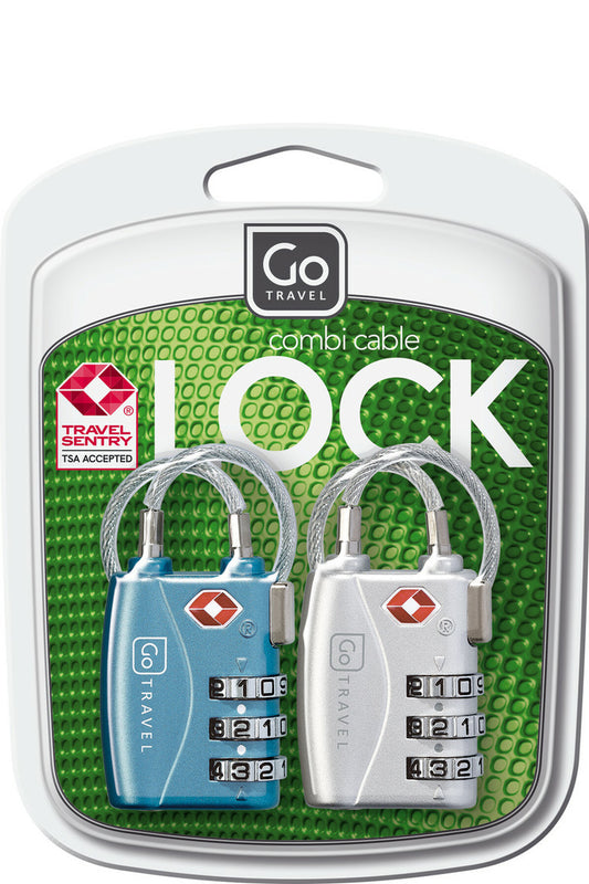 أقفال Go Travel Tsa Combi Cable - كابل فولاذي مرن فائق القوة، نظام أمان سهل بـ 3 أقراص