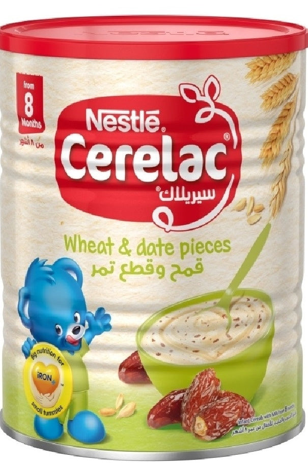 سيريلاك حبوب القمح والتمر للرضع 8+ أشهر - طعام أطفال غني بالمغذيات مع الحديد والبروبيوتيك والفيتامينات - علبة 400 جرام