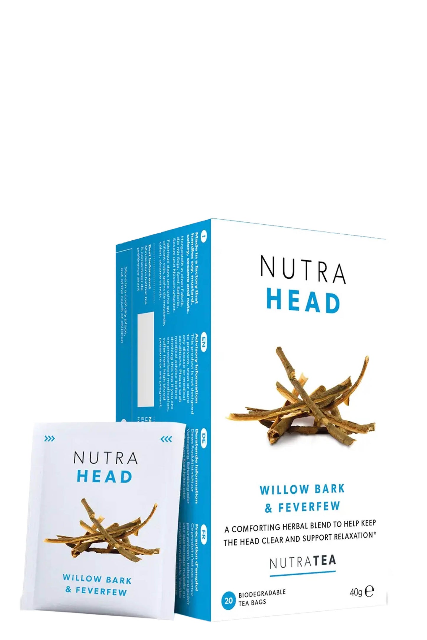 Nutratea Nutra Head Tea Clear Head & Relaxation Herbal Blend With Willow Bark & Feverfew 20 Tea Bags