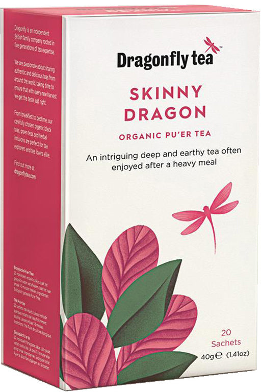 Dragonfly Tea Organic Pu'er Tea Digestive Aid With Antioxidants 20 Sachets Distinctive Earthy Flavor