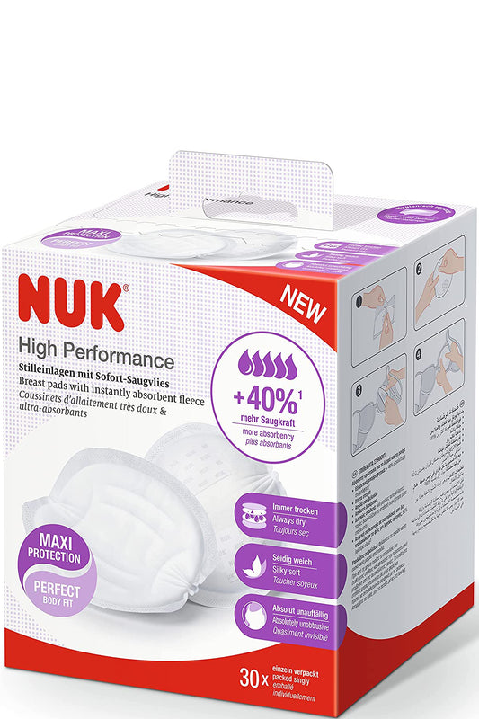 Nuk High Performance Breast Pads High Absorbency Soft Fleece Breathable Disposable 30 Count