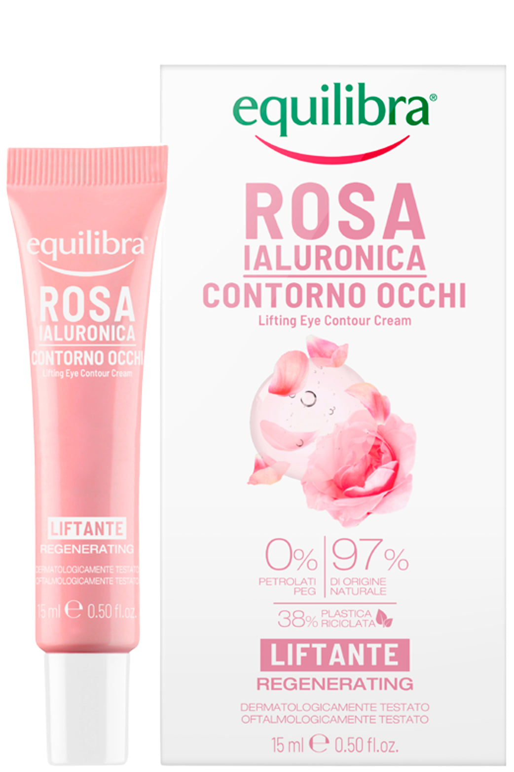 Equilibra Hyaluronic Rose Lifting Eye Contour Cream For Youthful, Hydrated Skin With Rosa Damascena Extract And Sesame Seed Active - 15ml