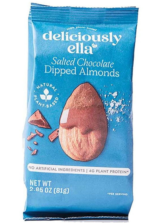 Deliciously Ella Salted Chocolate Dipped Almonds 81g - Vegan, Crunchy, Cacao Dusted