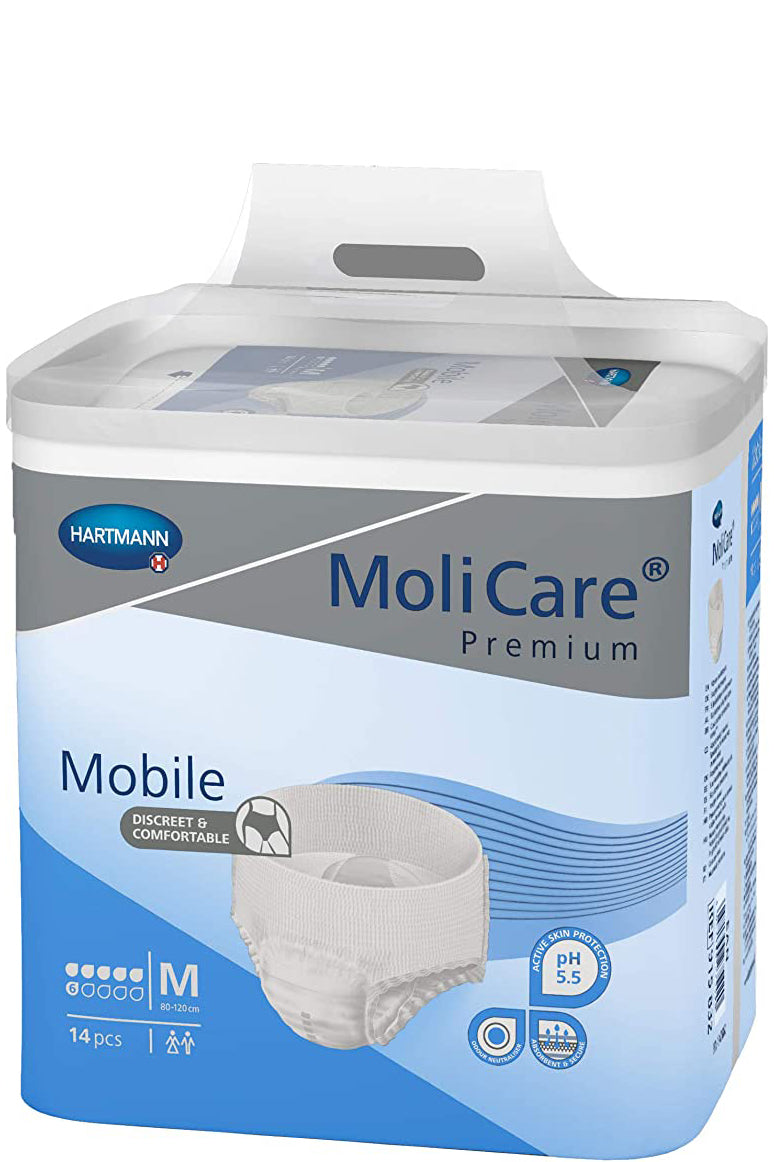 Molicare Mobile Adult Diaper Heavy Absorbency With Reliable Leak Guards, Latex-free, Medium Size, 14 Pack