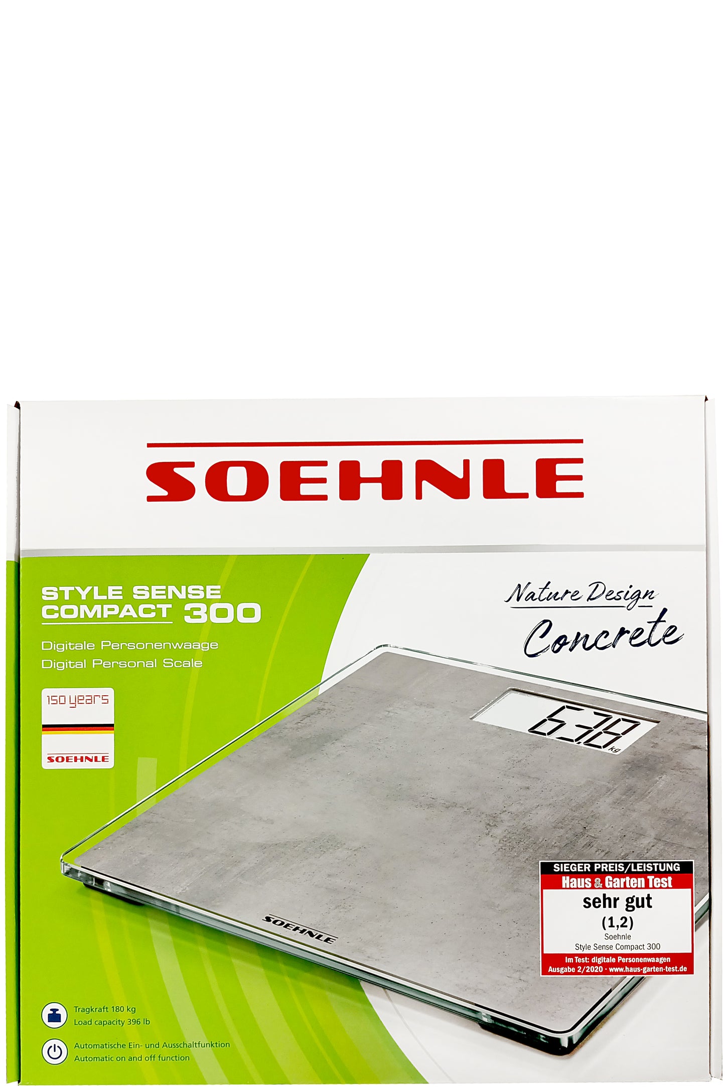 Soehnle Style Sense Compact Digital Personal Scale 180kg With Lcd Screen, Extra-thin Design, And Anti-slip Feet
