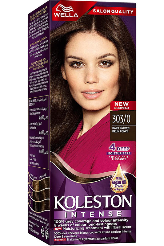 Wella Koleston Hair Color Kit Dark Brown Long-lasting Grey Coverage With Nourishing Oil Replacement 2000 303/0