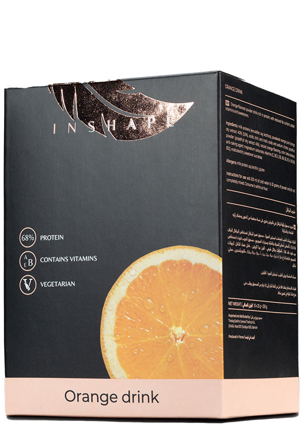 Inshape High-protein (68%) Orange Drink Meal Replacement – Low-carb, Low-fat, Vegetarian With Added Vitamins & Sweeteners, In 25g Sachet.