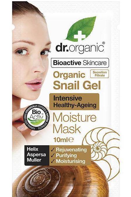 Dr Organic Snail Gel قناع مرطب ومضاد لعلامات تقدم سن البشرة لإزالة سموم البشرة 10 مل