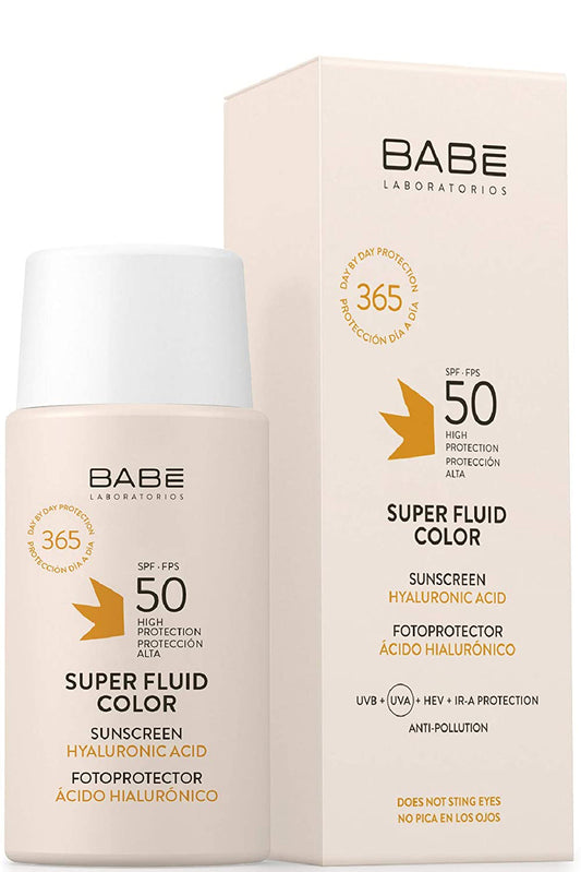 واقي الشمس السائل الملون فائق الخفة بعامل حماية +50 من Babe مع حمض الهيالورونيك والكارنوزين 50 مل